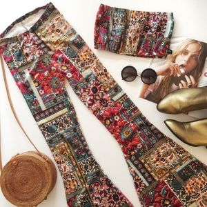 Festival Retro Floral Velvet Tube Top/ Flare Set